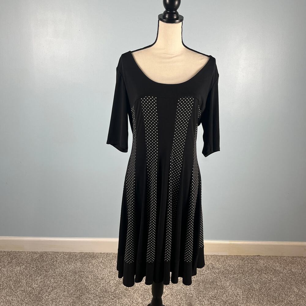 Retro Polka Dot Fit Flare Dress Size 16 Rockabilly Swing Midi Pinup Vtg Inspired
